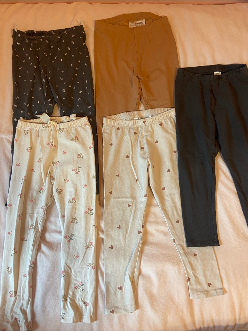 H&M Girls Leggings Pack - Black, Brown, Cream Floral & Cream Heart